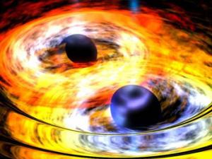 Concepción del artista del entrelazado de dos agujeros negros. / NASA