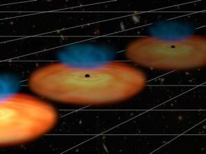 Midiendo la expansión del Universo. / ESA (artist's impression and composition), NASA/ESA/Hubble (background galaxies), CC BY-SA 3.0 IGO