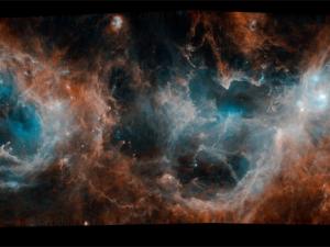 Dédalo de burbujas y volutas interestelares en el complejo de nubes moleculares y regiones de formación de estrellas W3/W4/W5 capturada por el Observatorio Espacial Herschel. / ESA/Herschel/NASA/JPL-Caltech; acknowledgement: R. Hurt (JPL-Caltech),	CC BY-SA 3.0 IGO