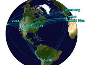 La red Global de VLBI Milimétrica (GMVA) junto con ALMA. / S. Issaoun, Radboud University/ D. Pesce, CfA