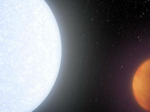 Concepción del artista del planeta KELT-9b orbitando alrededor de su estrella. / NASA/JPL-Caltech