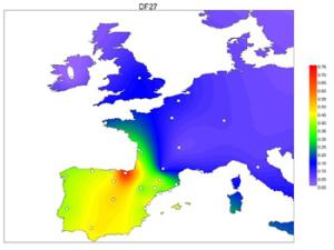 Frecuencias de la variante DF27 en poblaciones ibéricas y europeas. /  UPF