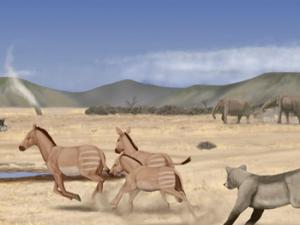 Reconstrucción del paisaje semidesértico del Mioceno de Somosaguas. / Marco Ansón