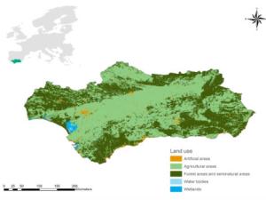 Ubicación de Andalucía y principales usos de la tierra. / SIM4NEXUS