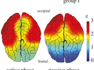 Relación entre las energías de los componentes espectrales de alta y baja frecuencia, calculados para cada canal EEG durante las fases activas y pasivas. / UPM
