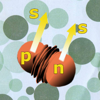 Representación artística de las correlaciones de corto alcance en una colisión neutrón-protón. Las flechas representan el espín. / UGR
